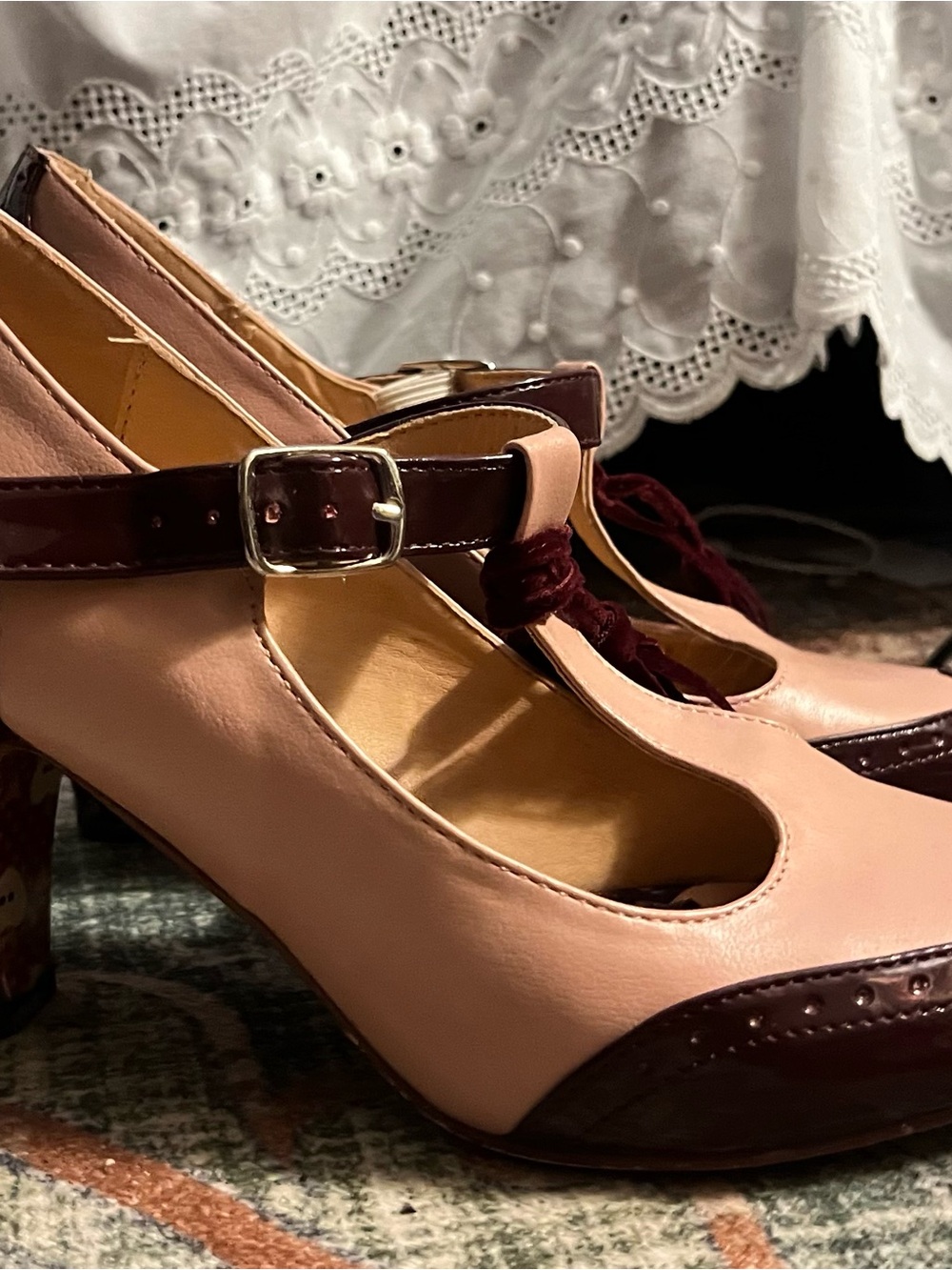 Classic Mary Jane Heels in Blush Pink and Burgundy